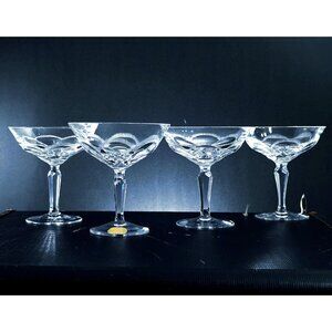 Vintage Hand-cut crystal champagne coups set of 4, elegant fine dining barware,